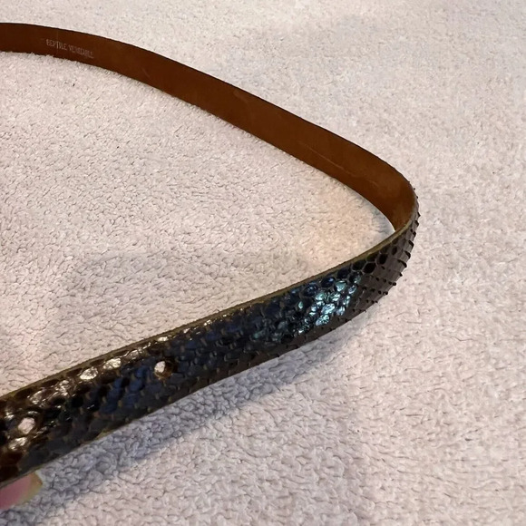 Vtg Reptile Veritable Belt Brown Snakeskin Skinny Leather Gold Plate Buckle 1/2" - Picture 8 of 12